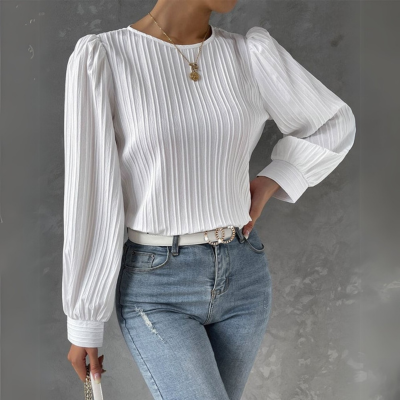 By Olivia - Blouse pour femme avec manches lanternes et texture verticale