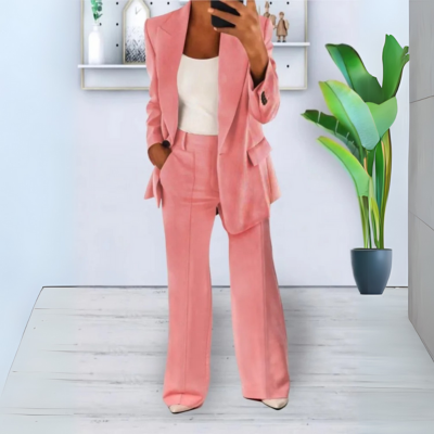 Lynn - Ensemble blazer et pantalon décontracté à couleur unie et coupe ample avec poches