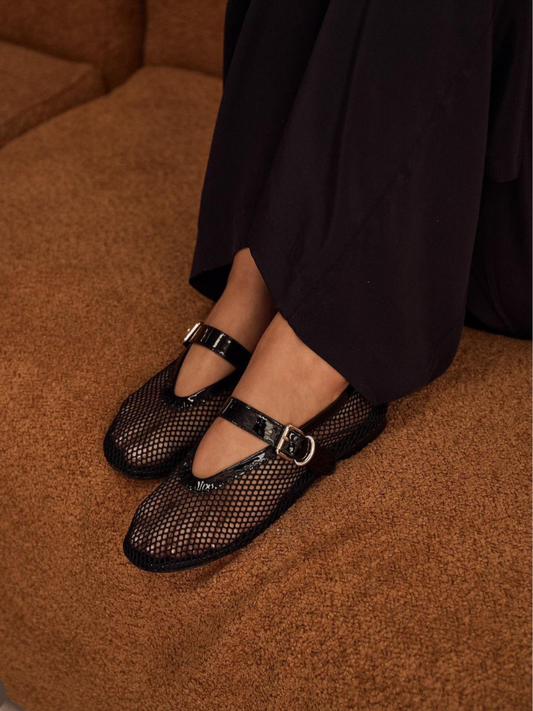 Mia - Ballerines Mary Jane en Résille Noire