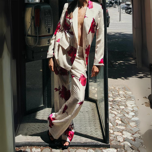 Sophia - Ensemble blazer et pantalon à imprimé floral
