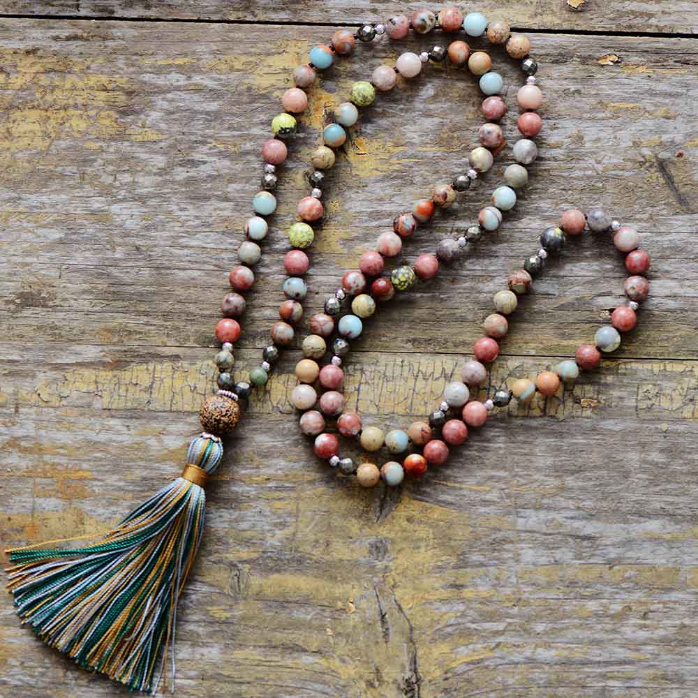 Floow - Mala pour renforcer le cœur en jaspe, rhodonite, shoushan et hématite