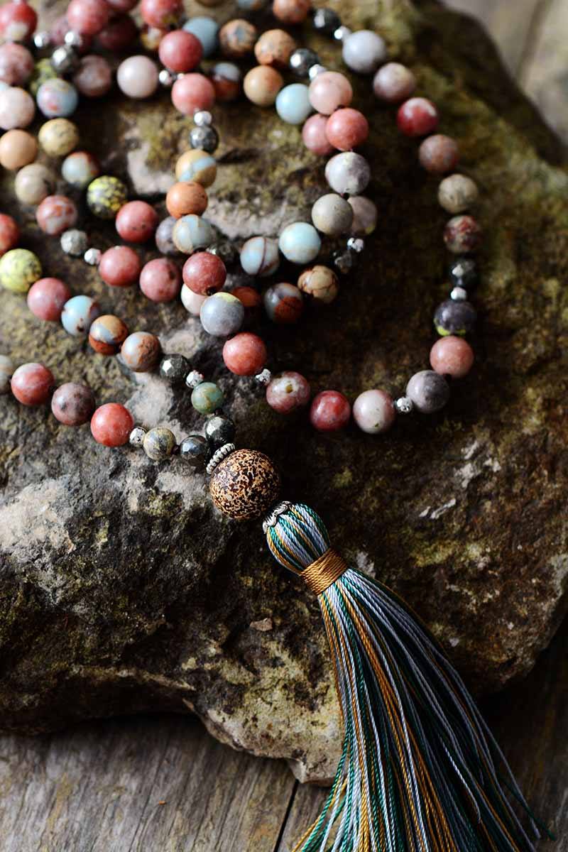 Floow - Mala pour renforcer le cœur en jaspe, rhodonite, shoushan et hématite
