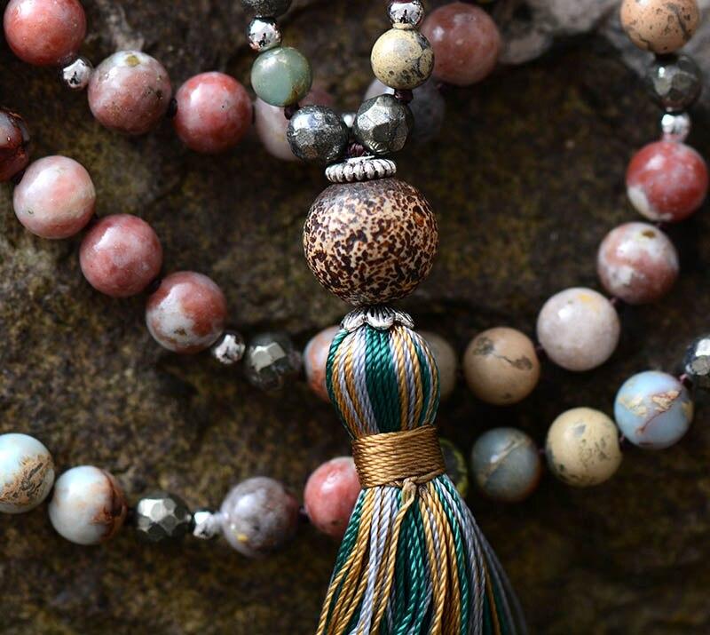 Floow - Mala pour renforcer le cœur en jaspe, rhodonite, shoushan et hématite