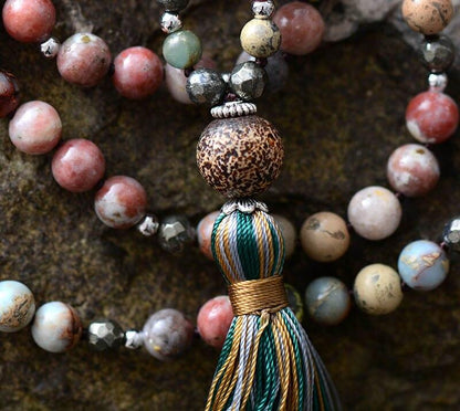 Floow - Mala pour renforcer le cœur en jaspe, rhodonite, shoushan et hématite