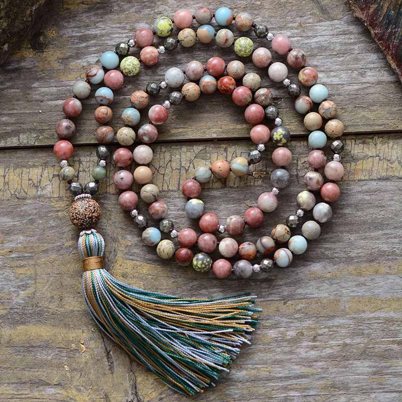 Floow - Mala pour renforcer le cœur en jaspe, rhodonite, shoushan et hématite