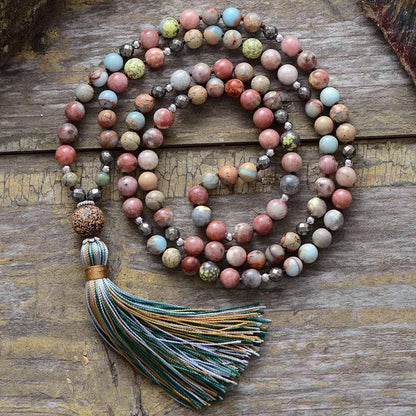 Floow - Mala pour renforcer le cœur en jaspe, rhodonite, shoushan et hématite