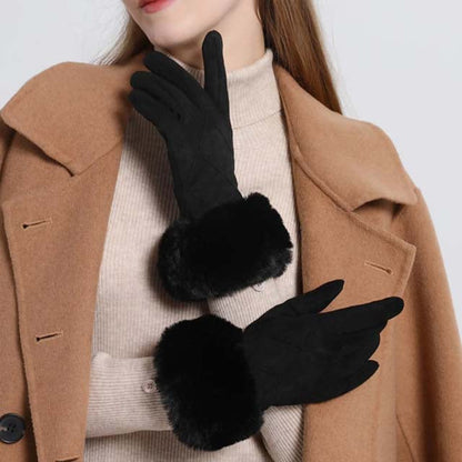 Thérèse - Gants en Suède Chic avec Poignet en Fourrure