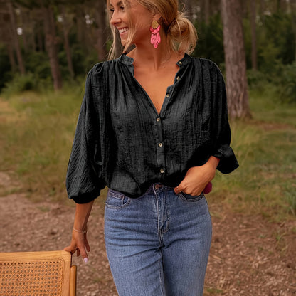 Capucine - Haut Large en Lin à Manches Longues avec Boutons