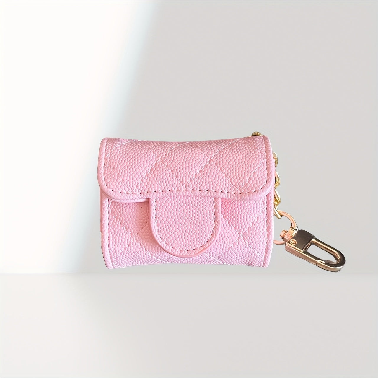 Zoé - Étui de Protection pour Earpods en Forme de Mini Sac à Main Rose Clair avec Porte-clés