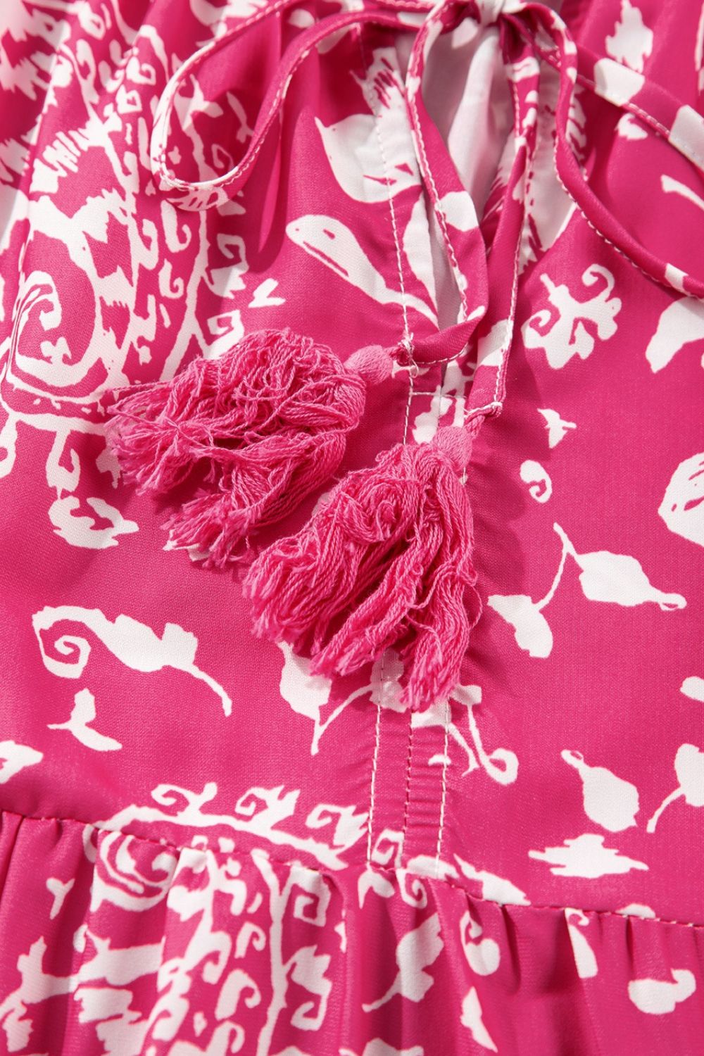 Esme - Robe Midi Sans Manches Rose à Imprimé Organique Tunique Large avec Boutons et Décolleté en V
