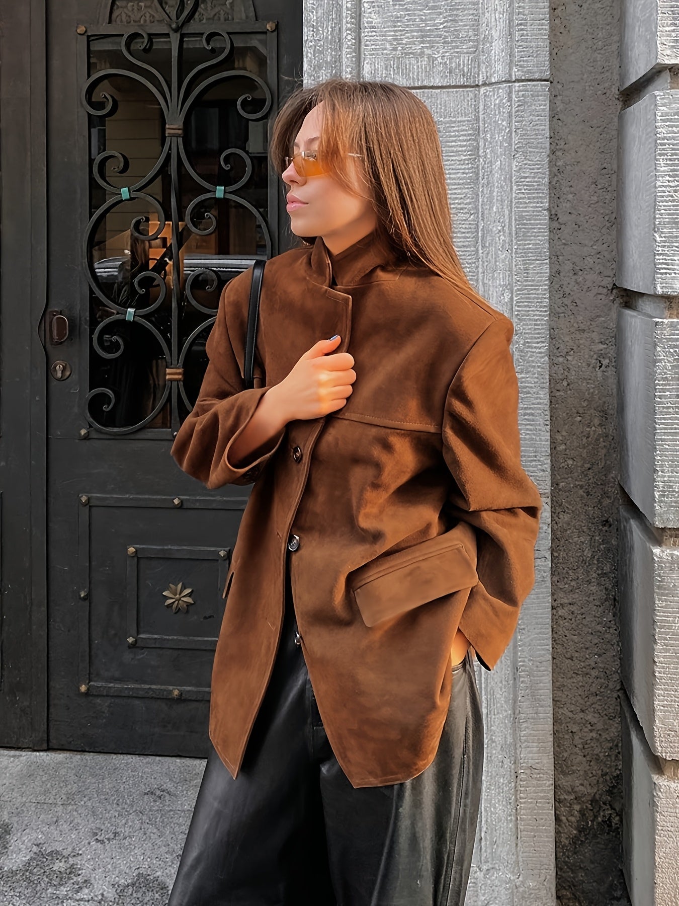 Maïwen - Veste de Mi-Saison en Suédine Vintage Incontournable pour Femme avec Boutons
