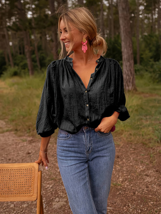 Capucine - Haut Large en Lin à Manches Longues avec Boutons