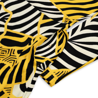 Everly - Robe Midi à Manches Longues Zebralicious avec Col Montant Imprimé Safari Noir Blanc et Jaune