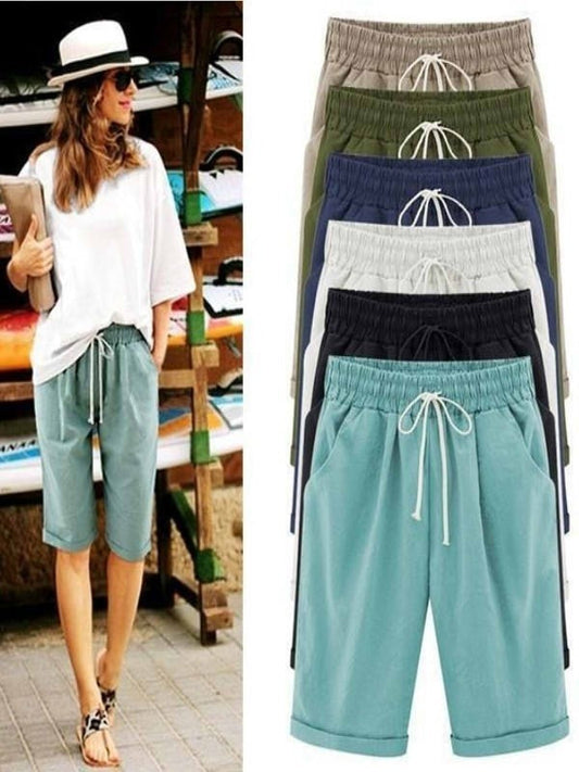 Zoe - Pantalon court en coton décontracté pour femme idéal pour l'été et les vacances avec poches et cordon