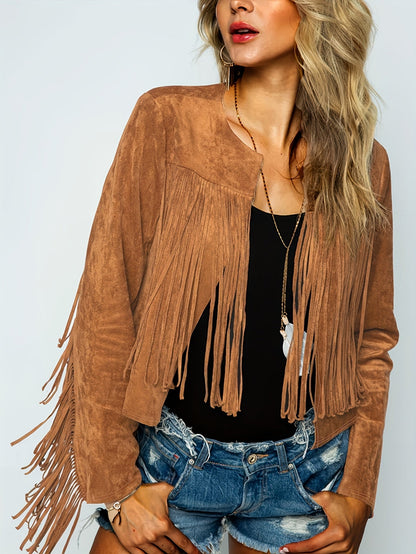 Solene - Veste Cowboy Bohème Chic en Daim avec Franges
