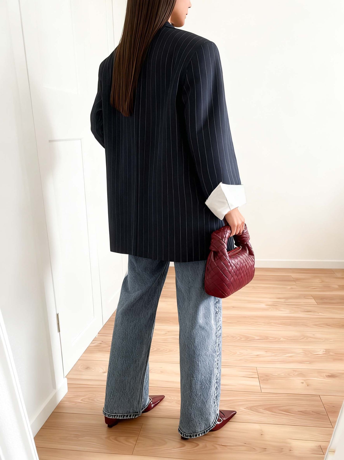 Alixane - Blazer Oversize Rayé Bleu Foncé pour Femme avec Boutons – Veste de Printemps