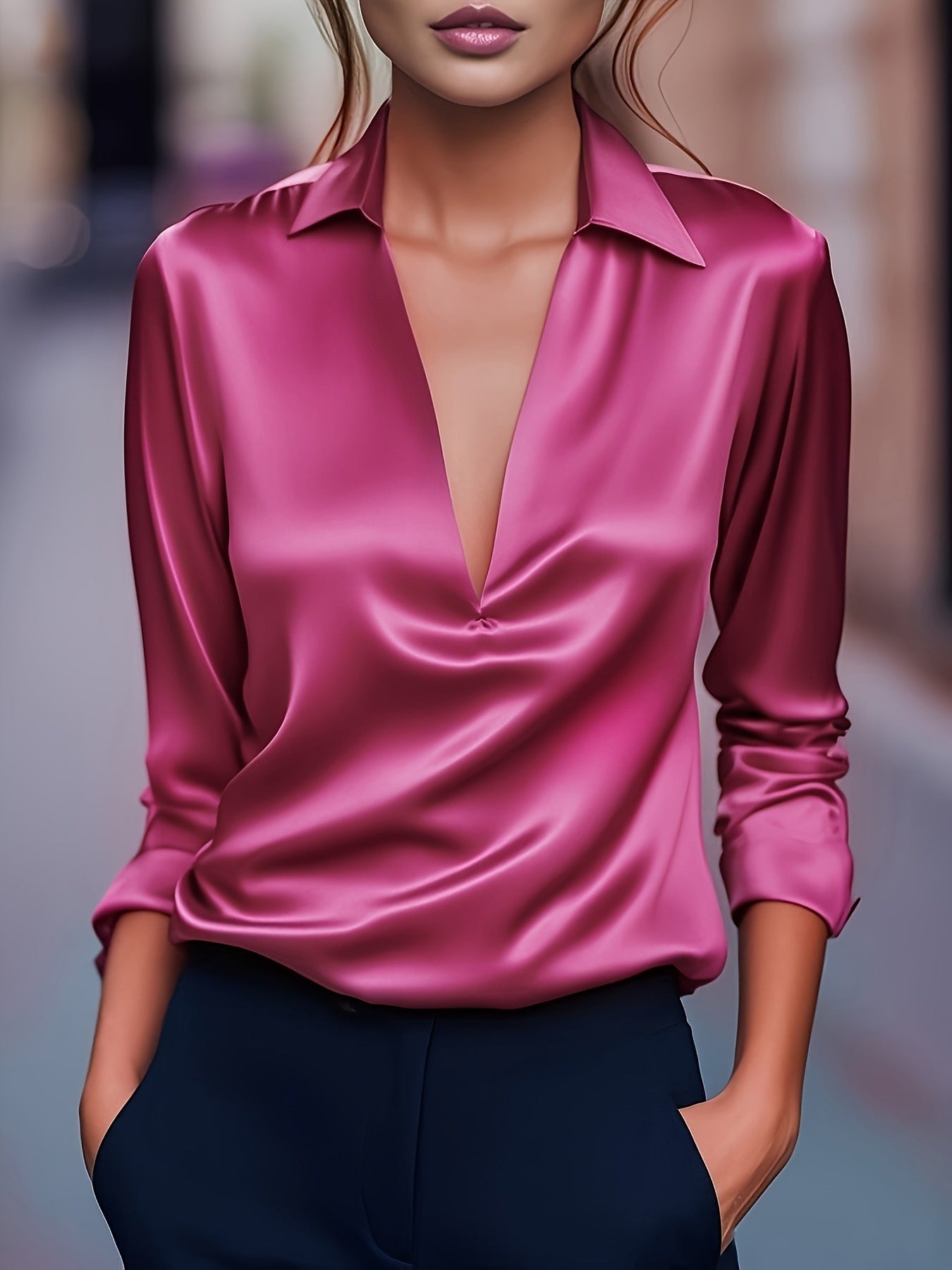 Océlysse - Blouse Élégante et Polyvalente à Effet Satiné avec Col en V pour Femme