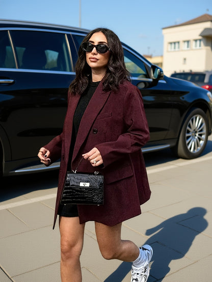 Iréva - Blazer Oversize Classique Bordeaux pour Femme – Veste de Mi-Saison