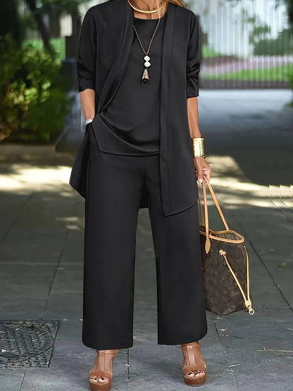 Chiara – Ensemble Décontracté Trois Pièces  Gilet Haut et Pantalon Long