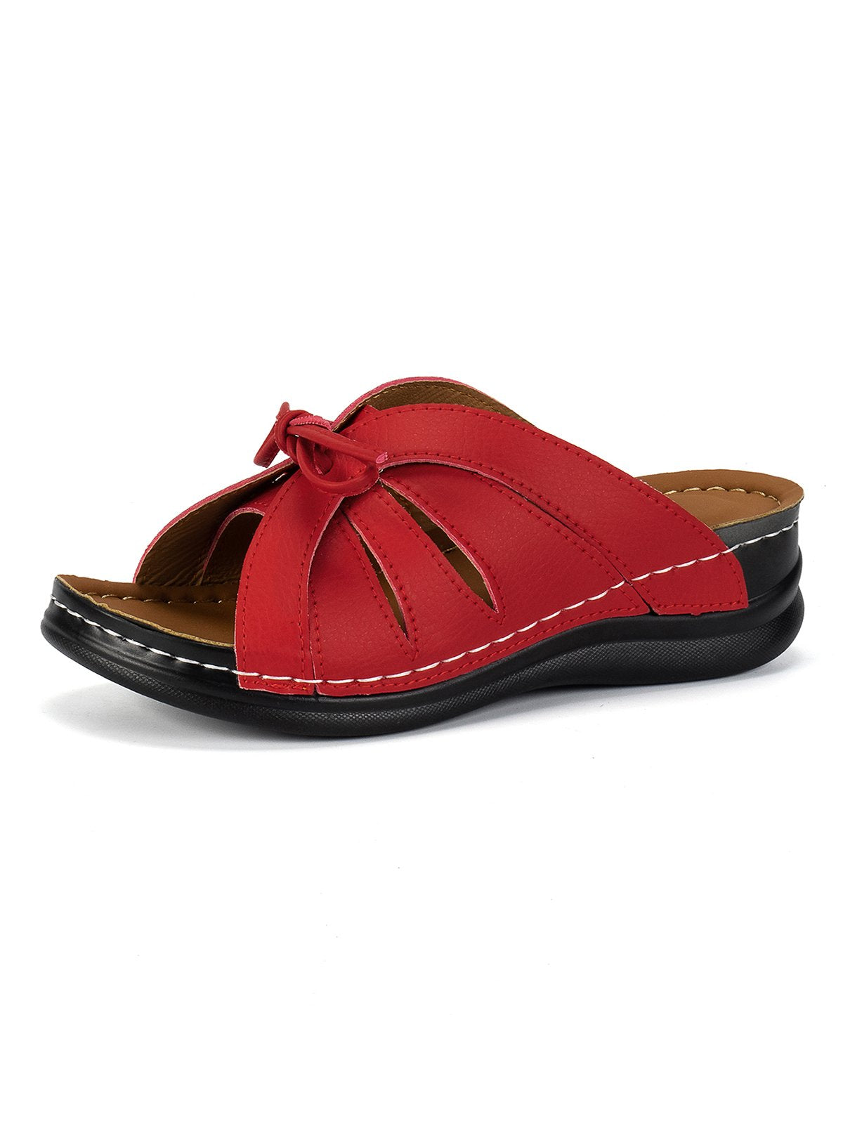 Lyric - Sandales orthopédiques à semelles amortissantes avec design élégant en cuir vegan et nœud sur le devant disponibles en couleurs unies estivales