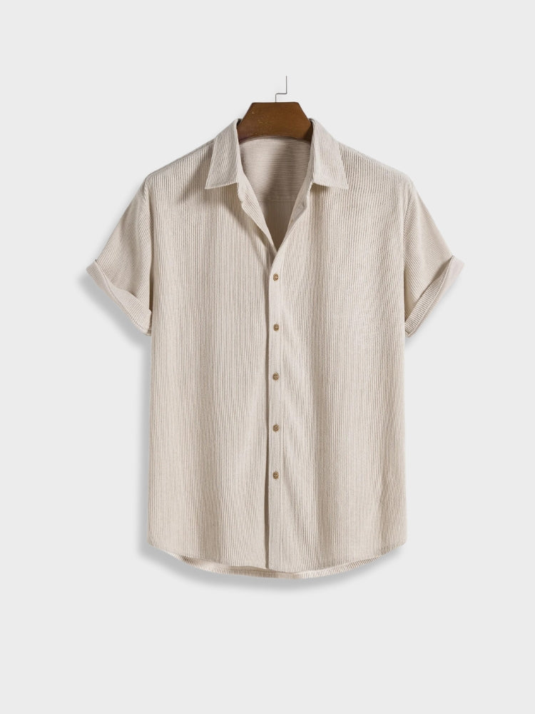 Henry - Ensemble d'Été en Lin pour les Vacances Chemise à Manches Courtes à Boutons et Short Élastique pour Homme