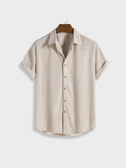 Henry - Ensemble d'Été en Lin pour les Vacances Chemise à Manches Courtes à Boutons et Short Élastique pour Homme