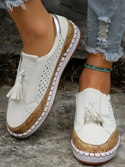 Mia - Baskets Orthopédiques avec Support Supplémentaire pour les Promenades d'Été en Cuir Végan Respirant et Suède avec Franges
