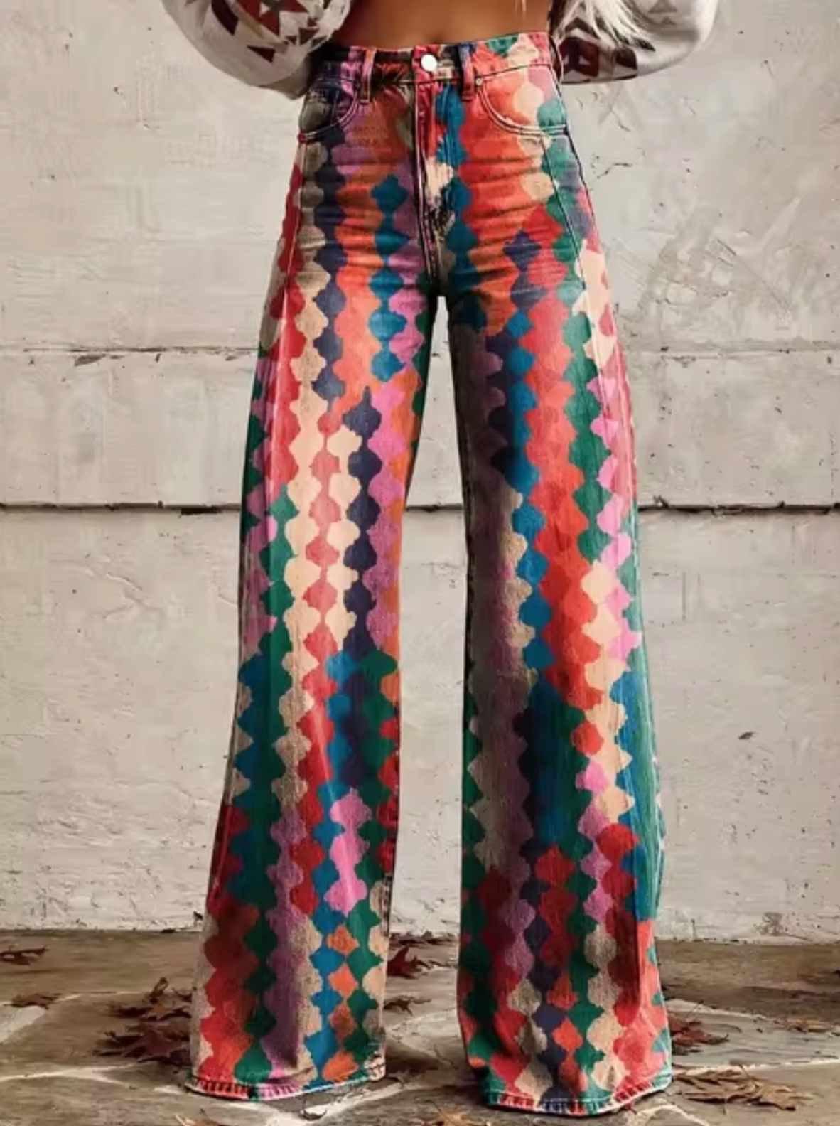 Camille – Pantalon Large avec Imprimé Coloré
