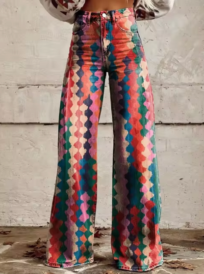 Camille – Pantalon Large avec Imprimé Coloré