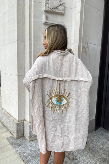 Clara - Blouse kimono brodée d'un œil