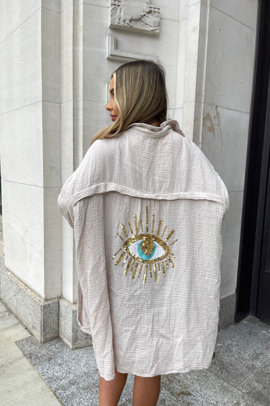 Clara - Blouse kimono brodée d'un œil