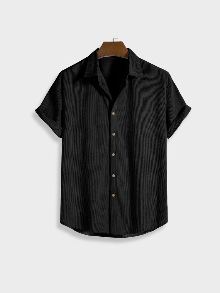 Henry - Ensemble d'Été en Lin pour les Vacances Chemise à Manches Courtes à Boutons et Short Élastique pour Homme