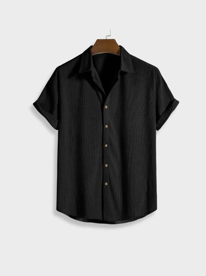 Henry - Ensemble d'Été en Lin pour les Vacances Chemise à Manches Courtes à Boutons et Short Élastique pour Homme