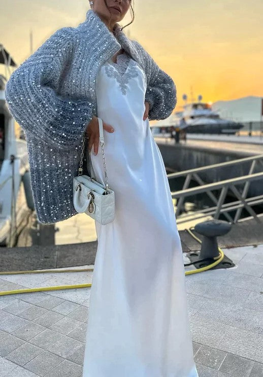 Maya - Cardigan à paillettes pour femme, pull en tricot élégant