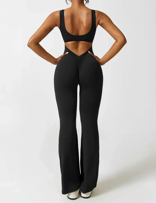 Rosalie – Combinaison Sportive pour Femme Style Jumpsuit avec Dos en V Évasé