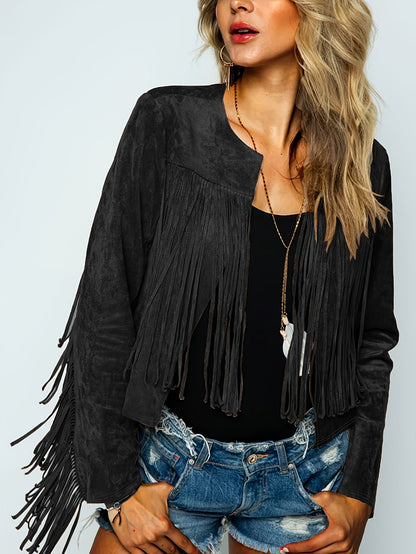 Solene - Veste Cowboy Bohème Chic en Daim avec Franges