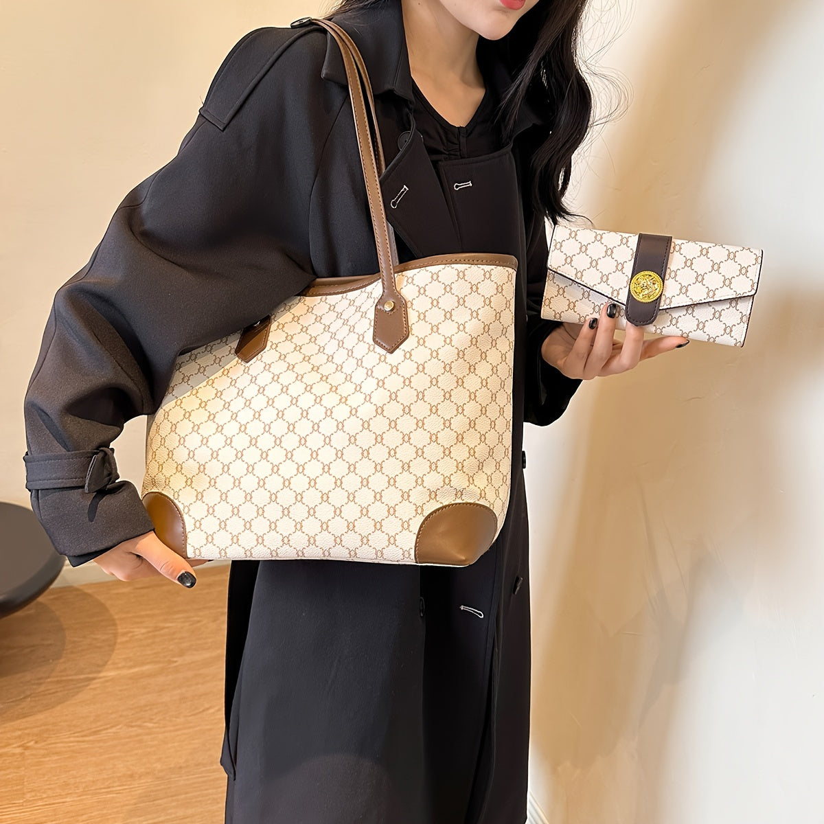 Elara - Sac à Main Vintage Élégant et Classique à Deux Pièces avec Portefeuille Assorti