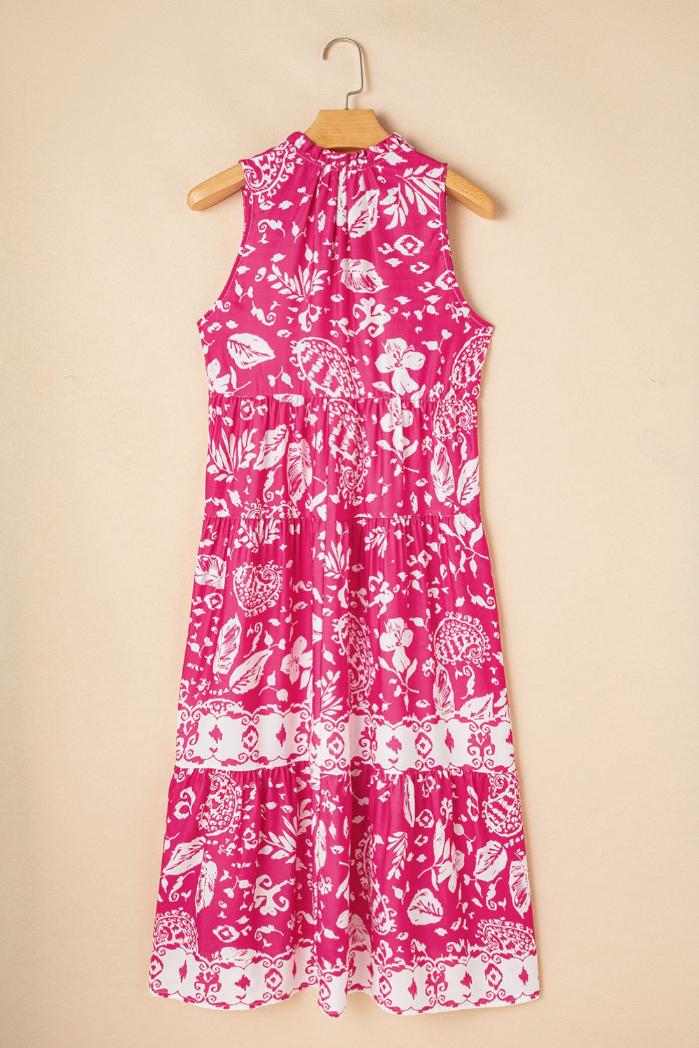 Esme - Robe Midi Sans Manches Rose à Imprimé Organique Tunique Large avec Boutons et Décolleté en V