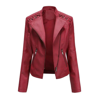 Meena - Veste en cuir biker avec détails en dentelle