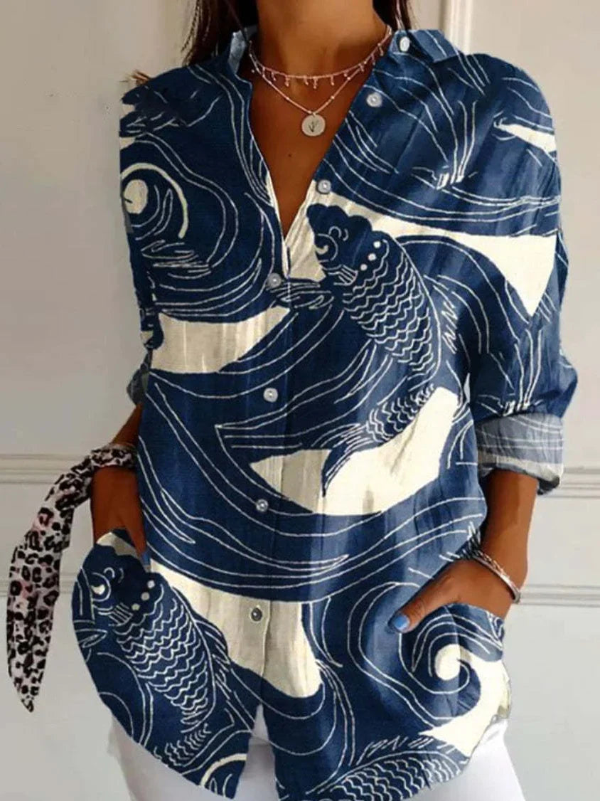 Zara - Chemise Décontractée à Manches Longues en Coton Respirant avec des Motifs Créatifs pour Femmes