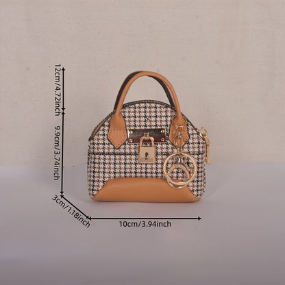 Lyra - Mini sac à main détaillé, porte-monnaie et porte-clés avec fermoir en cuir végétalien et imprimé pied-de-poule