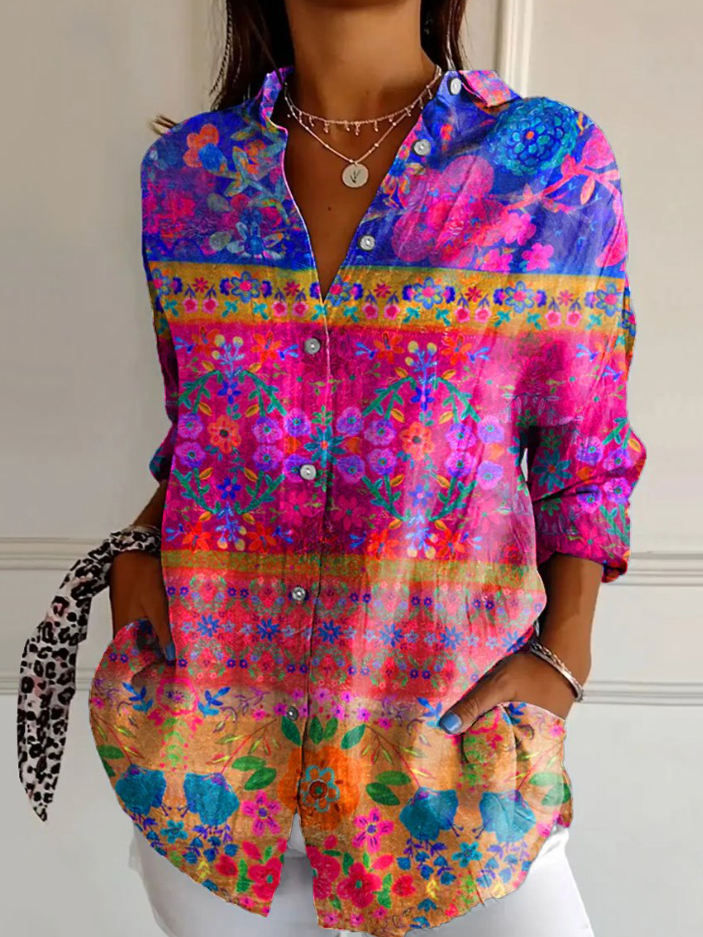 Zara - Chemise Décontractée à Manches Longues en Coton Respirant avec des Motifs Créatifs pour Femmes