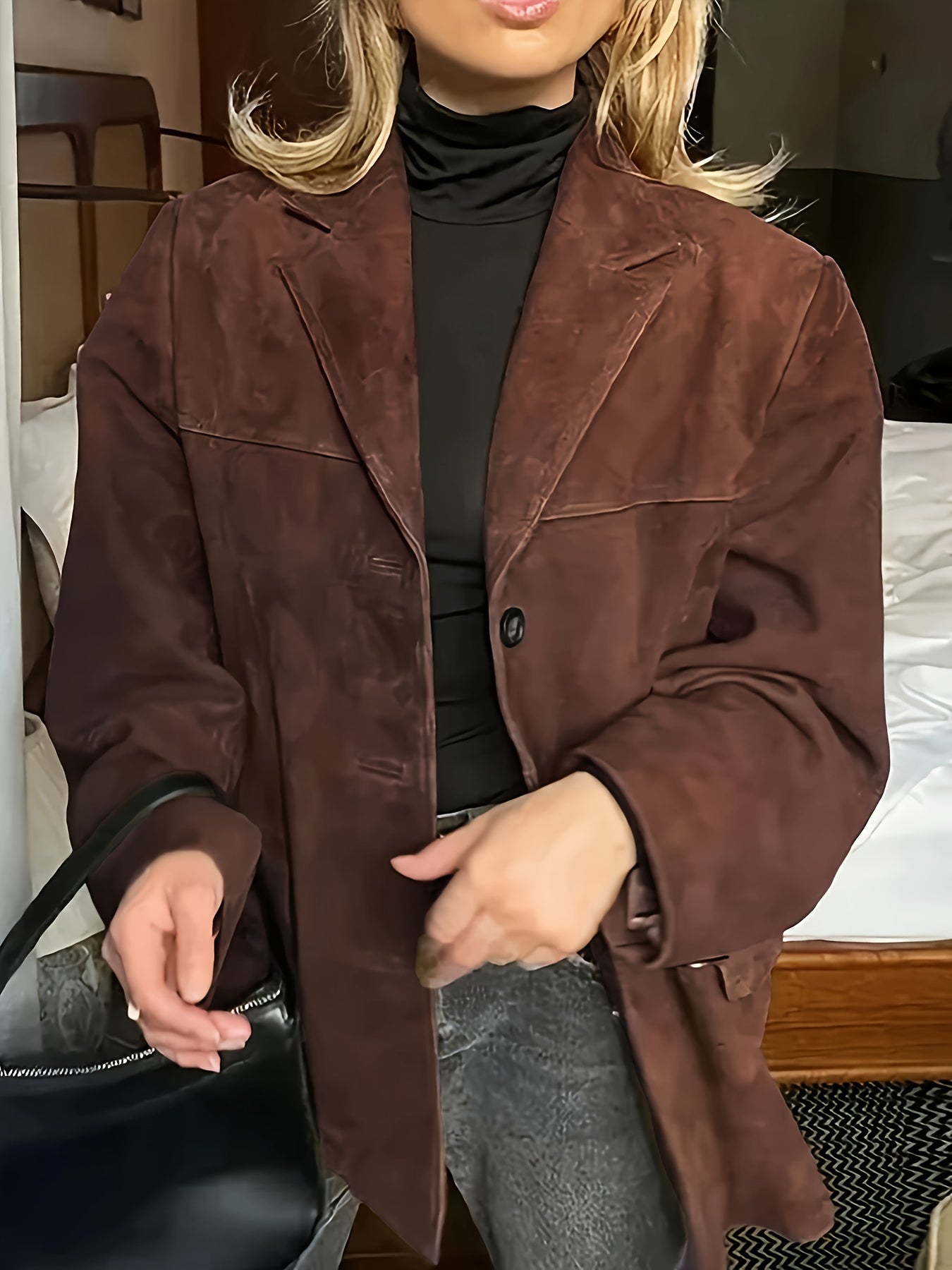 Maïwen - Veste de Mi-Saison en Suédine Vintage Incontournable pour Femme avec Boutons