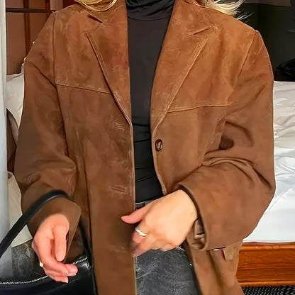 Maïwen - Veste de Mi-Saison en Suédine Vintage Incontournable pour Femme avec Boutons