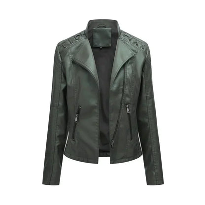 Meena - Veste en cuir biker avec détails en dentelle