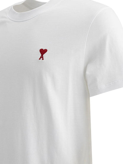 T-Shirt Blanc Unisexe Ami Paris à Manches Courtes et Col Montant