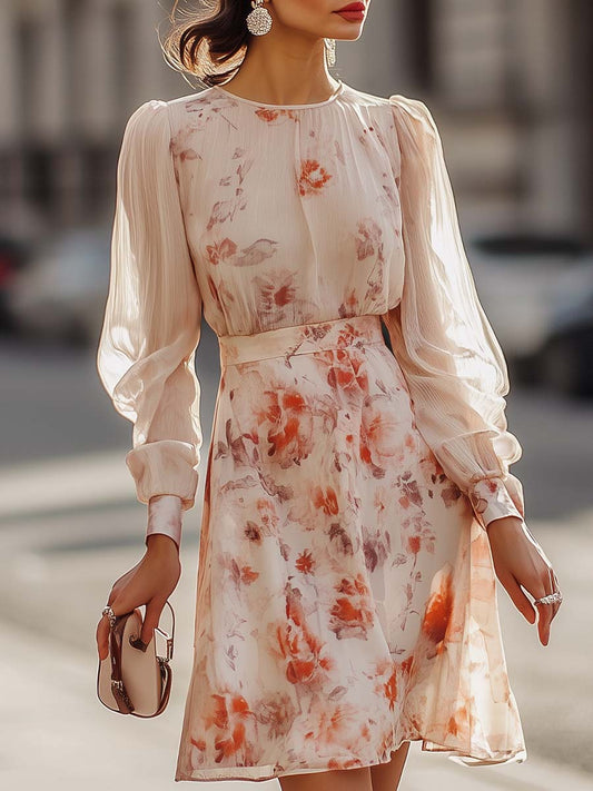 Julia - Robe élégante à fleurs avec manches bouffantes