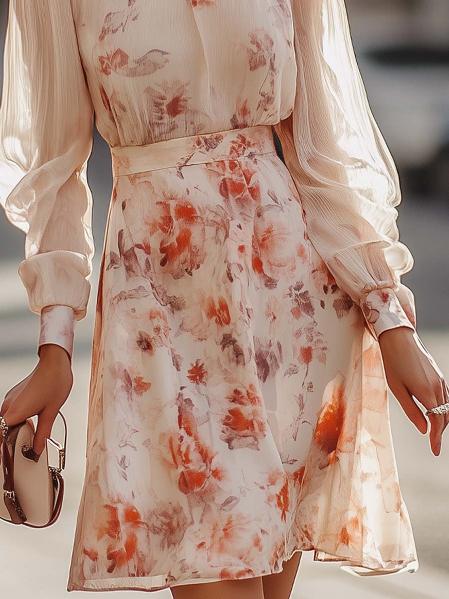 Julia - Robe élégante à fleurs avec manches bouffantes