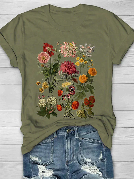 Azéline - T-Shirt Vintage pour Femme à Manches Courtes avec Imprimé Floral