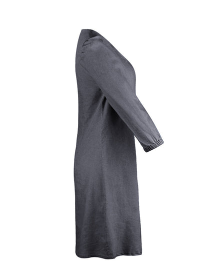 Noémie – Robe Courte en Jean avec Décolleté en V et Manches Mi-Longues